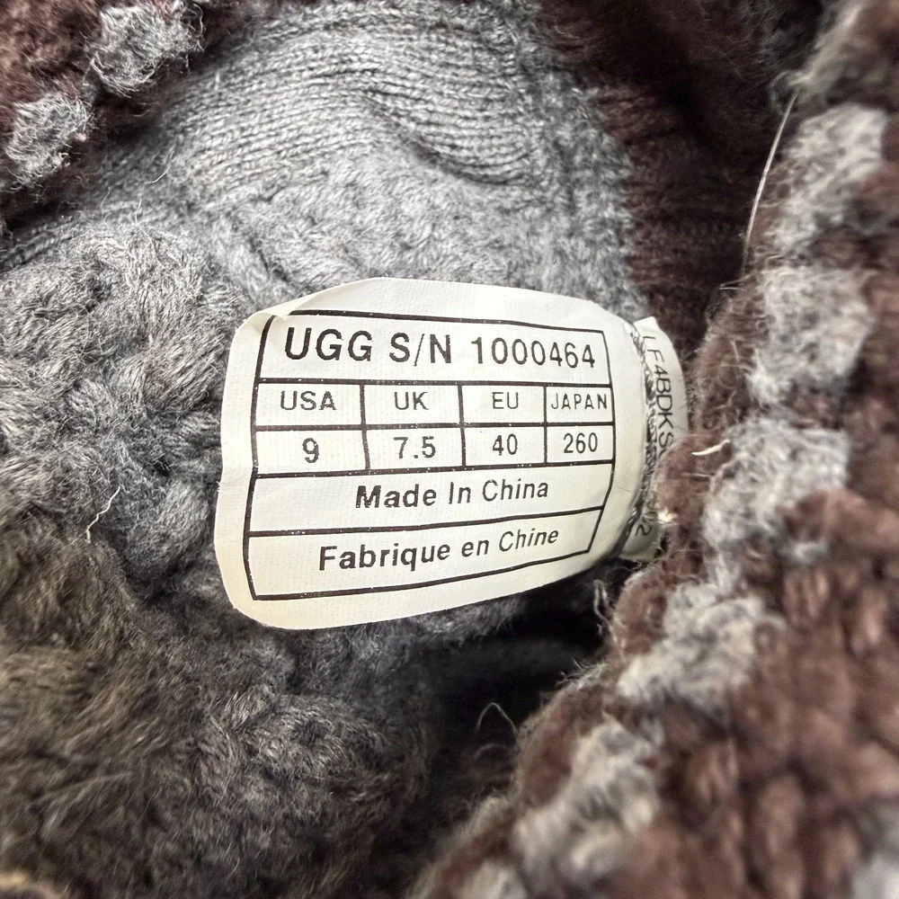 UGG Lattice Cardy Swear Knit Boots Womens 9 Gray Brown Button Cozy Cottagecore